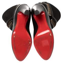 Pre Owned حذاء بوت كريستيان لوبوتان منتصف الساق رومي سويدي وجلد أسود/ برونزي ميتاليك مقاس 40 