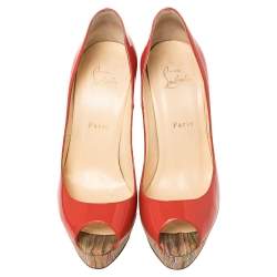 Christian Louboutin Red Patent Leather And Cork Lady Peep Toe Platform Pumps Size 38.5