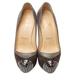 Christian Louboutin Two Tone Textured Suede Maggie Embellished Cap Toe Platform Pumps Size 35
