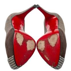 Christian Louboutin Two Tone Textured Suede Maggie Embellished Cap Toe Platform Pumps Size 35