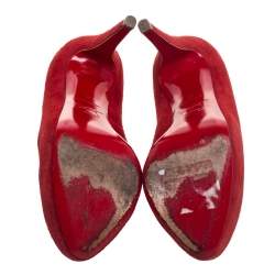 Pre Owned Christian Louboutin Red Suede Bianca Platform Pumps Size 35