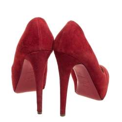 Pre Owned Christian Louboutin Red Suede Bianca Platform Pumps Size 35