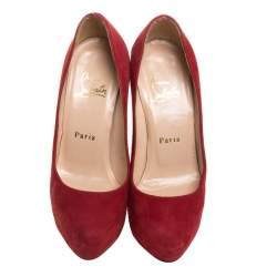 Pre Owned Christian Louboutin Red Suede Bianca Platform Pumps Size 35
