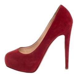 Pre Owned Christian Louboutin Red Suede Bianca Platform Pumps Size 35