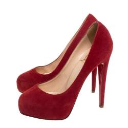 Pre Owned Christian Louboutin Red Suede Bianca Platform Pumps Size 35