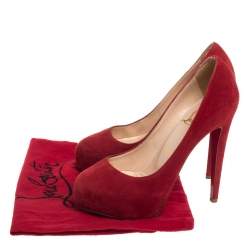 Pre Owned Christian Louboutin Red Suede Bianca Platform Pumps Size 35
