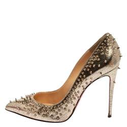 Pre Owned حذاء كعب عالى كريستيان لوبوتان سبايك إسكاربيك جلد ذهبى مقاس 39.5