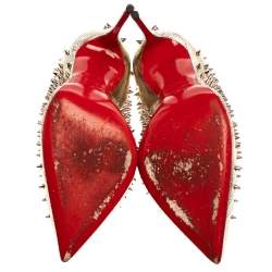 Pre Owned حذاء كعب عالى كريستيان لوبوتان سبايك إسكاربيك جلد ذهبى مقاس 39.5