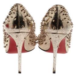 Pre Owned حذاء ك�عب عالى كريستيان لوبوتان سبايك إسكاربيك جلد ذهبى مقاس 39.5