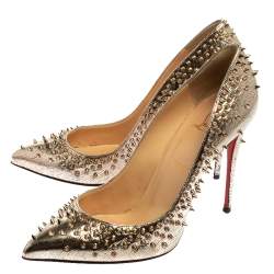 Pre Owned حذاء كعب عالى كريستيان لوبوتان سبايك إسكاربيك جلد ذهبى مقاس 39.5