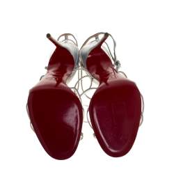 مملوكة مسبقًا Christian Louboutin Metallic Silver Audrey Strappy Sandals Size 38.5