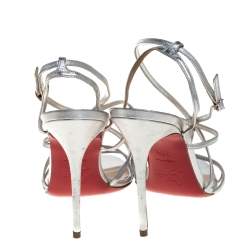 مملوكة مسبقًا Christian Louboutin Metallic Silver Audrey Strappy Sandals Size 38.5