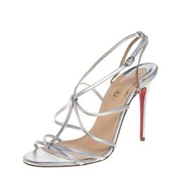 مملوكة مسبقًا Christian Louboutin Metallic Silver Audrey Strappy Sandals Size 38.5