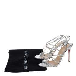 مملوكة مسبقًا Christian Louboutin Metallic Silver Audrey Strappy Sandals Size 38.5