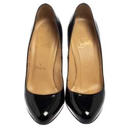 Pre Owned Christian Louboutin Black Patent Leather Simple Pumps Size 36.5