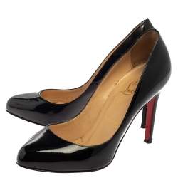 Pre Owned Christian Louboutin Black Patent Leather Simple Pumps Size 36.5