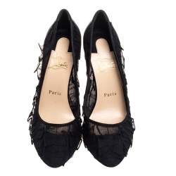 Pre Owned Christian Louboutin Black Satin And Lace Eloise Pumps Size 38