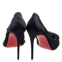 Pre Owned Christian Louboutin Black Satin And Lace Eloise Pumps Size 38