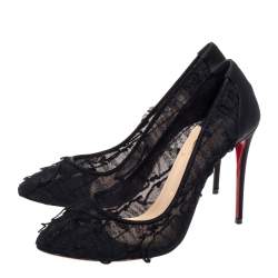Pre Owned Christian Louboutin Black Satin And Lace Eloise Pumps Size 38
