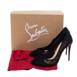 Pre Owned Christian Louboutin Black Satin And Lace Eloise Pumps Size 38
