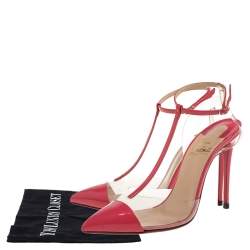 Pre Owned Christian Louboutin Pink Patent Leather/PVC T Strap Sandals Size 37.5