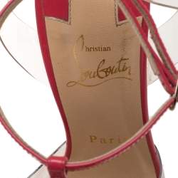 Pre Owned Christian Louboutin Pink Patent Leather/PVC T Strap Sandals Size 37.5