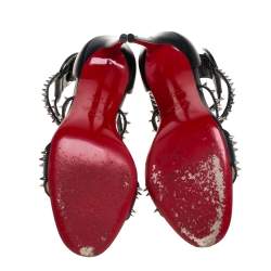 Pre Owned Christian Louboutin Black Leather Choca Spikes Sandals Size 37.5