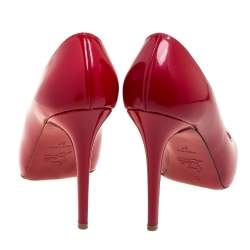 Pre Owned Christian Louboutin Red Patent Leather Simple  Pumps Size 37