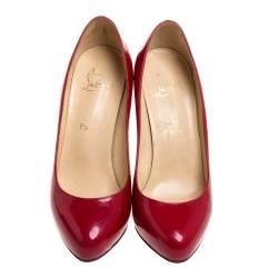 Pre Owned Christian Louboutin Red Patent Leather Simple  Pumps Size 37