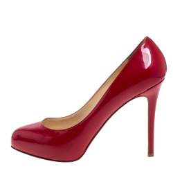 Pre Owned Christian Louboutin Red Patent Leather Simple  Pumps Size 37