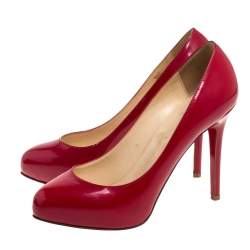 Pre Owned Christian Louboutin Red Patent Leather Simple  Pumps Size 37