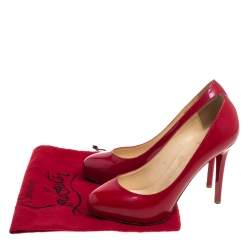 Pre Owned Christian Louboutin Red Patent Leather Simple  Pumps Size 37