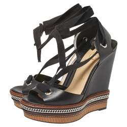 Pre Owned Christian Louboutin Black Leather Tribuli Wedge Sandals Size 40