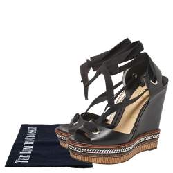 Pre Owned Christian Louboutin Black Leather Tribuli Wedge Sandals Size 40