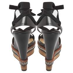 Pre Owned Christian Louboutin Black Leather Tribuli Wedge Sandals Size 40
