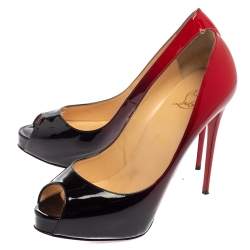 Pre Owned Christian Louboutin Black/Red Ombre Patent Leather New Very Prive Pumps Size 39.5