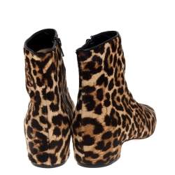 Pre Owned Christian Louboutin Brown/Beige Calf Hair Tounoir Ankle Boots Size 39.5