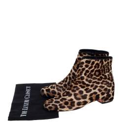 Pre Owned Christian Louboutin Brown/Beige Calf Hair Tounoir Ankle Boots Size 39.5