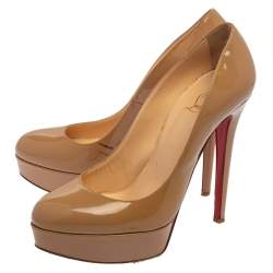 Pre Owned Christian Louboutin Beige Patent Leather Bianca Platform Pumps Size 39.5