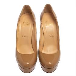 Pre Owned Christian Louboutin Beige Patent Leather Bianca Platform Pumps Size 39.5