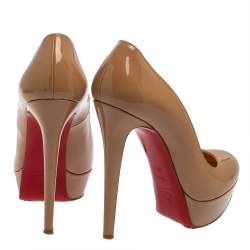 Pre Owned Christian Louboutin Beige Patent Leather Bianca Platform Pumps Size 39.5