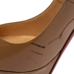 Pre Owned Christian Louboutin Beige Patent Leather Bianca Platform Pumps Size 39.5