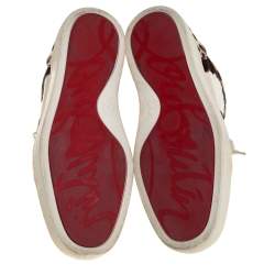 Pre Owned Christian Louboutin Brown/White Leopard Print Calf Hair Rantus Orlato High Top Sneakers Size 39
