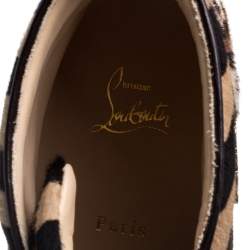 Pre Owned Christian Louboutin Brown/White Leopard Print Calf Hair Rantus Orlato High Top Sneakers Size 39