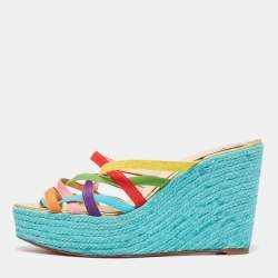 Christian Louboutin Multicolor Fabric Crepon 110 Espadrille Wedge Platform Sandals Size 40
