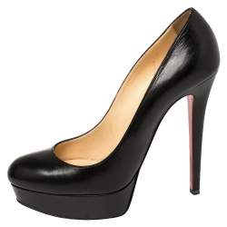 Pre Owned  Christian Louboutin Black Leather Bianca Platform Pumps Size 38.5