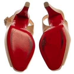 Pre Owned Christian Louboutin Nude Leather Platform  Slingback Pumps Size 39.5