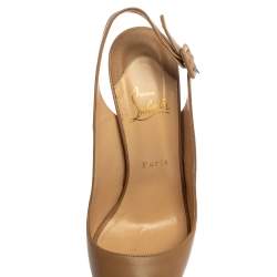 Pre Owned Christian Louboutin Nude Leather Platform  Slingback Pumps Size 39.5