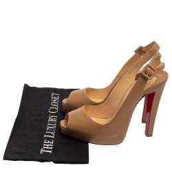 Pre Owned Christian Louboutin Nude Leather Platform  Slingback Pumps Size 39.5