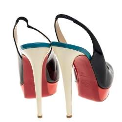 Pre Owned Christian Louboutin Muticolor Patent Leather ColorBlock Platform Slingback Pumps Size 40